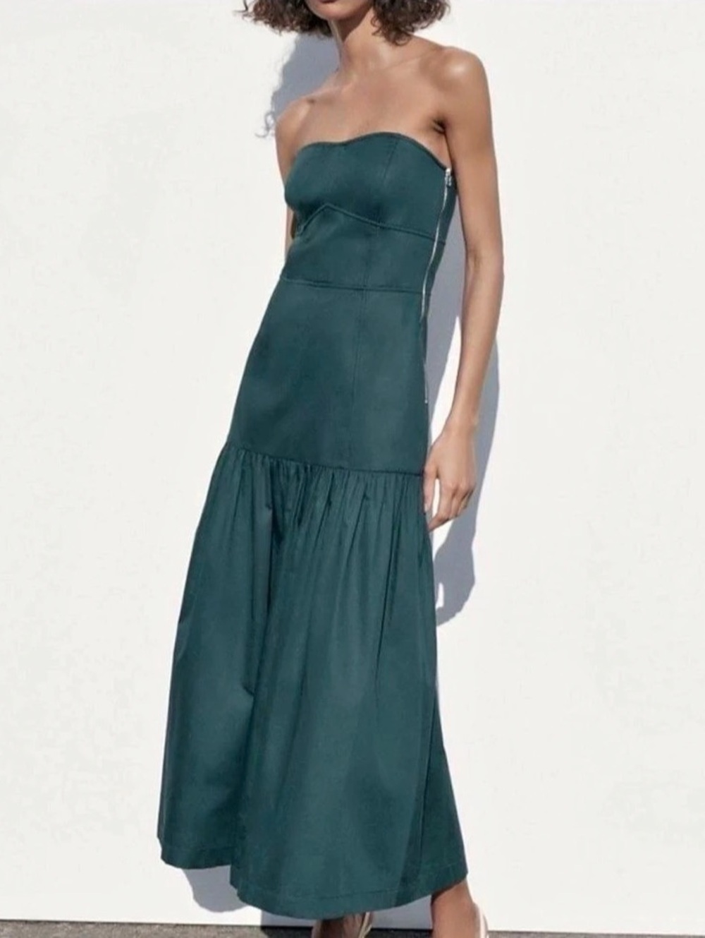 NWOT ZARA Strapless Maxi Dress in Green Size Small Like New strapless bustier